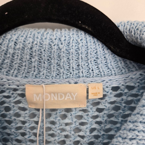 Monday Swimwear Lisbon Quarter Zip Sea Mist Petite Crochet Pullover Sweater L - Picture 3 of 8